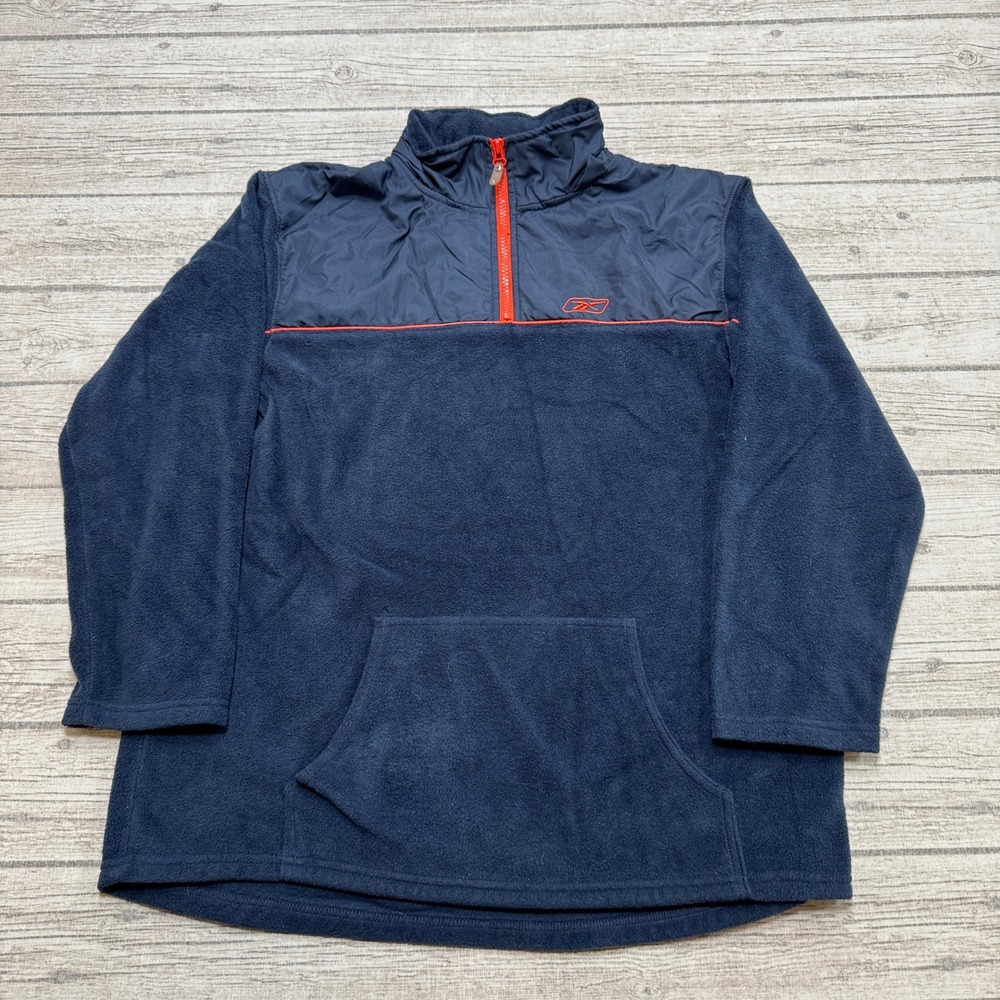 Vintage Reebok Sweater Men's Large Blue Mock Neck Quarter Zip Fleece Pullover